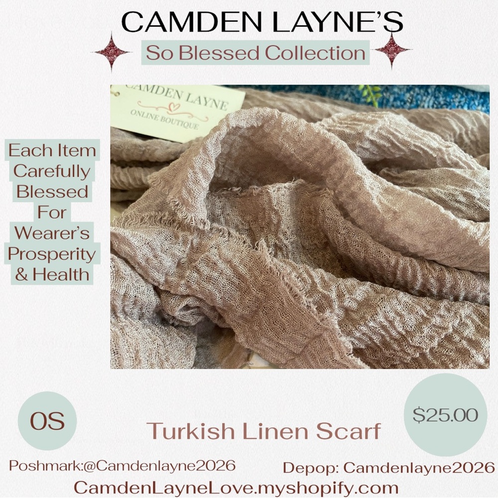 Camden Layne’s Blessed Brown Turkish Linen Scarf - Picture 3 of 3